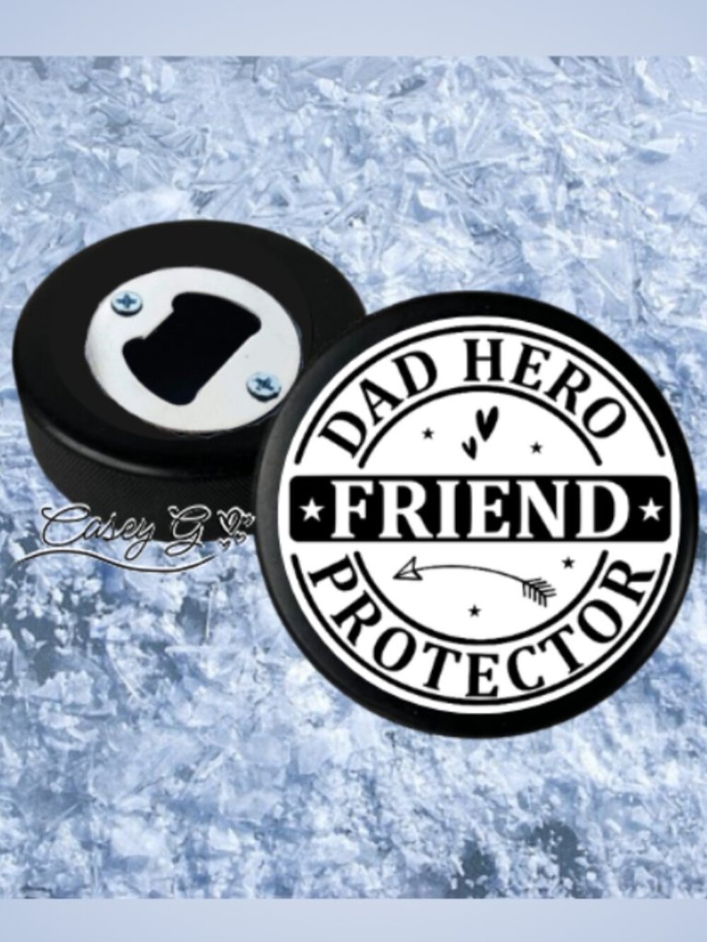 🏒NEW*Dad Hero Friend Protector REAL Hockey Puck Bottle Opener*